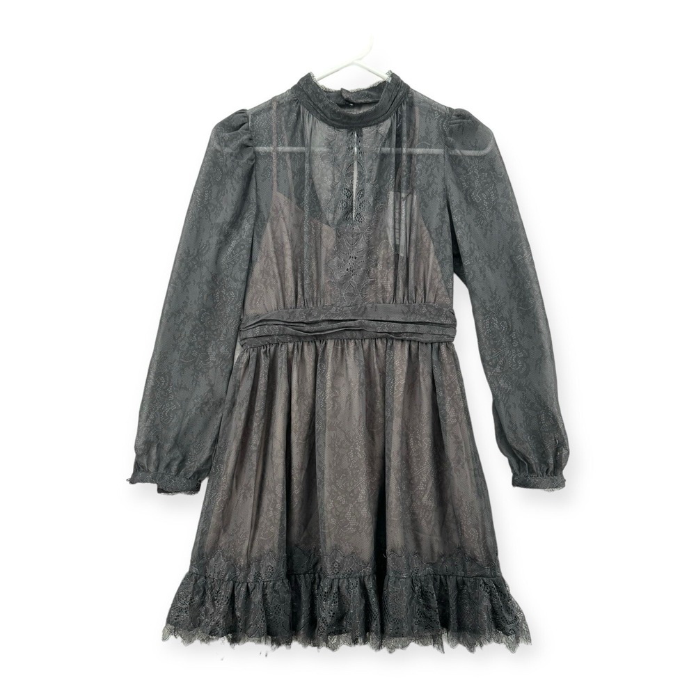 French Connection Dayo Lace Dress Womens 0 Dayo Black Print Sheer Lined NWT - Picture 1 of 12
